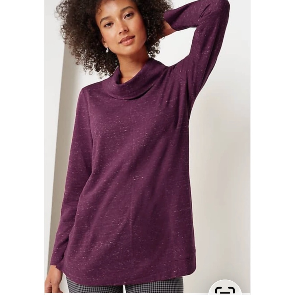 J.Jill Tunic Sweater Purple French Terry Cowl Neck Pockets Medium Petite